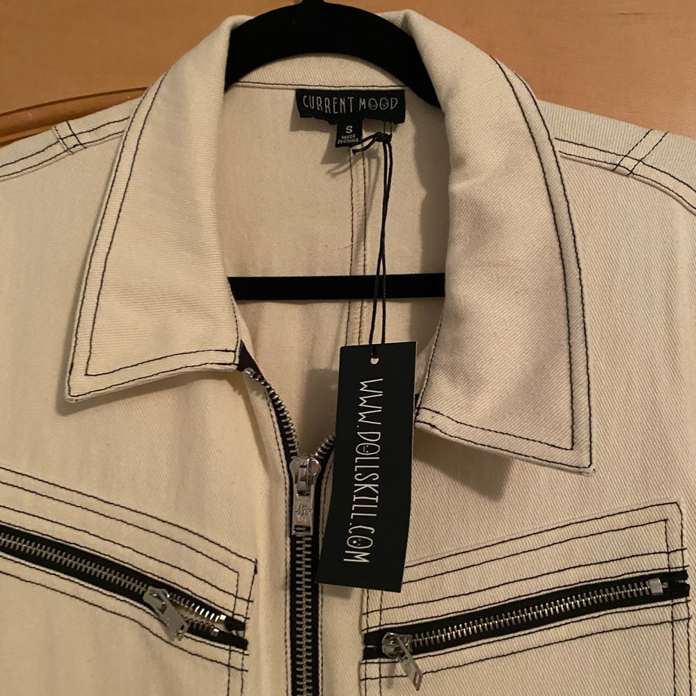 Current Mood Dolls Kill White Jean Full Jumpsuit